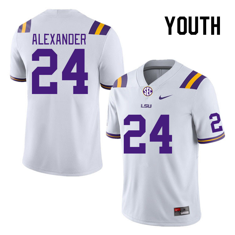 Youth #24 Zy Alexander LSU Tigers College Football Jerseys Stitched-White - Click Image to Close